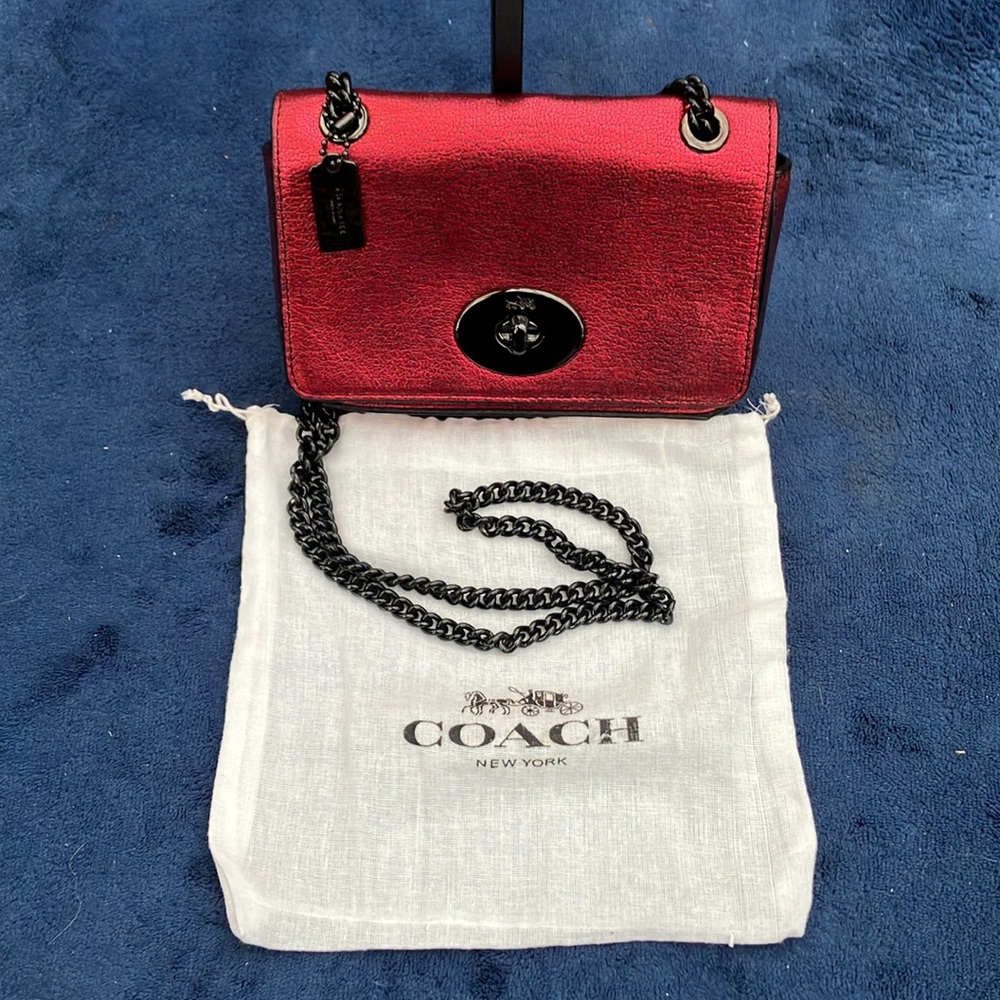 NWOT Coach Parker 18 Mini Metallic Leather Convertible Bag